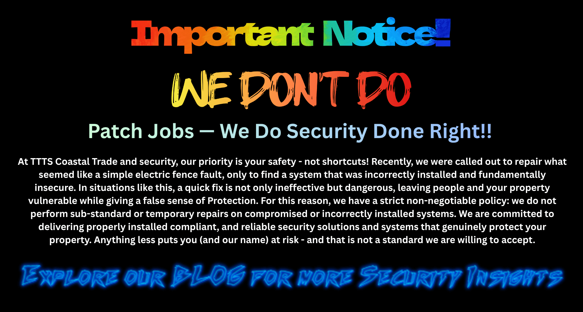 TTTS Coastal Trade and Security Patch Jobs — We Do Security Done Right!!
